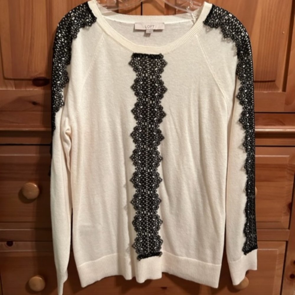 LOFT | Cream Sweater with Lace Details